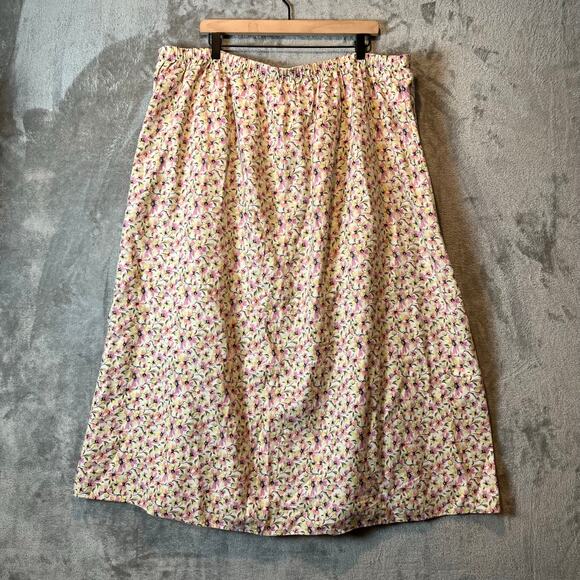 Vintage Floral Button Front Midi Skirt Cottagecore Boho Retro Linen Blend 3X - Picture 2 of 6